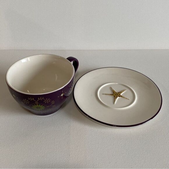 Starbucks Holiday Collection 2006 Purple Gold Star Mug Cup and Saucer - Picture 4 of 4
